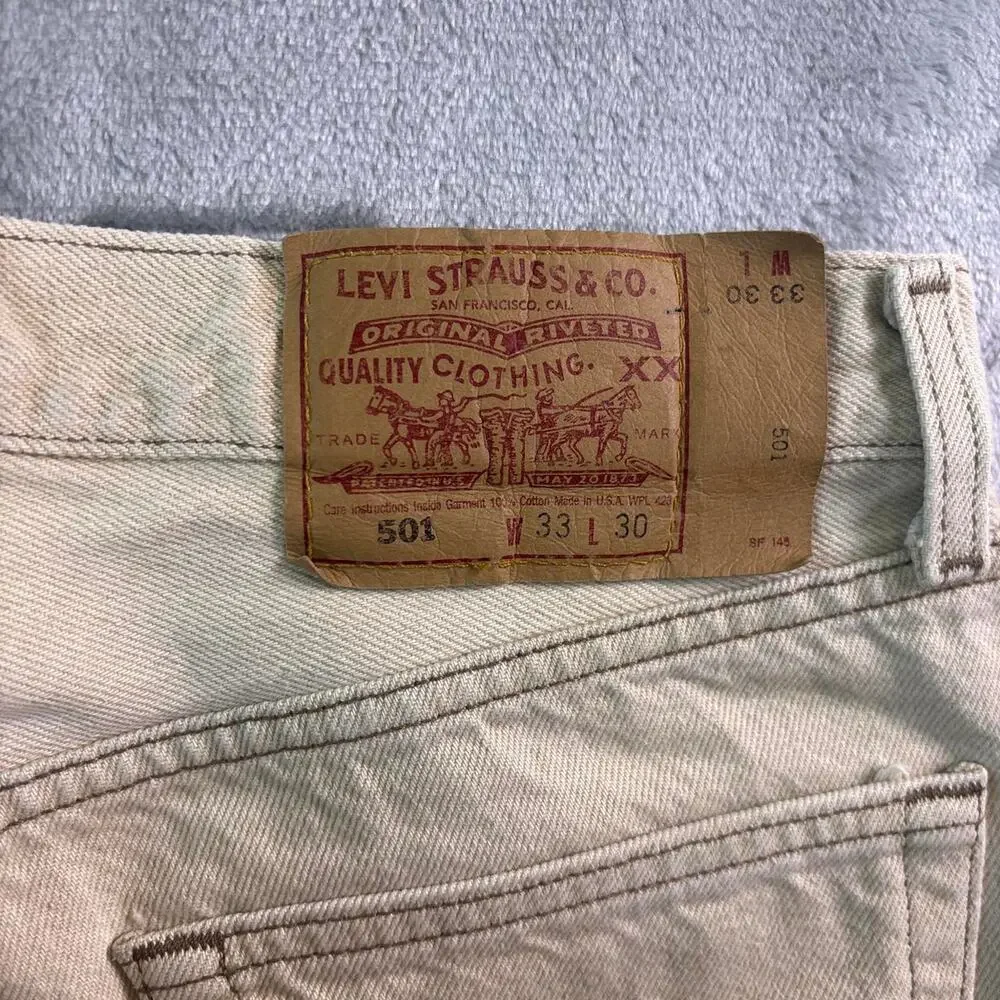Vintage 90s Levi’s 501 XX Jeans Men’s 33x30 USA Made Beige Straight Leg Denim